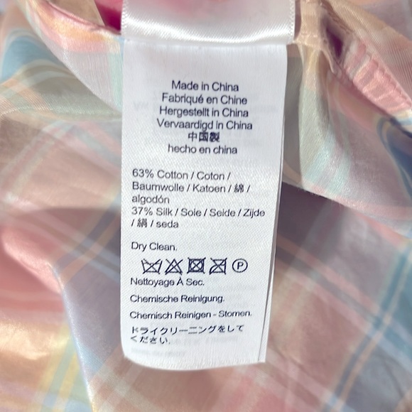 J. Crew Rainbow gingham long sleeve cotton silk blouse w/ ruffle collar and cuff - Picture 7 of 7